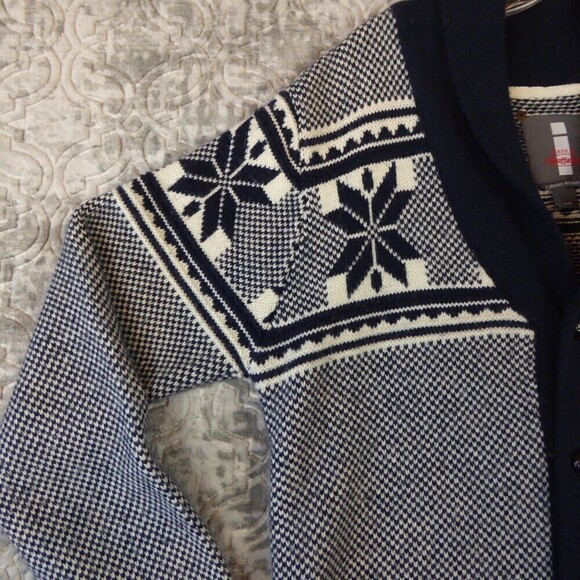 i Jeans by Buffalo Sweater Mens Large Blue Shawl Cardigan Fair Isle Nordic Wool - Picture 2 of 14
